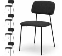 BAKAJI Set 4 Sedie Modello Parigi in Tessuto Sfoderabile con Struttura Resistente in Metallo, Seduta Imbottita ed Ergonomica, Sedia Minimal per Soggiorno, Sala da Pranzo, Ufficio, Cucina (Nero)