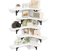 BAKAJI Set 5 Mensole Angolari da Parete in Legno Bianco con Staffe in Metallo Nero, Scaffali da Muri ad Angolo Resistenti, Scaffalatura Organizer Salvaspazio Design Minimal, 41 x 29 cm