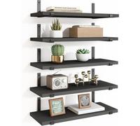 BAKAJI Set 5 Mensole da Parete in Legno con Staffe in Metallo, Scaffali da Muro Resistenti, Scaffalatura Organizer Salvaspazio Design Minimal e Accessori di Montaggio, 40 x 12 x 1,5 cm (Nero)