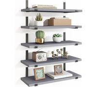 BAKAJI Set 5 Mensole da Parete in Legno con Staffe in Metallo, Scaffali da Muro Resistenti, Scaffalatura Organizer Salvaspazio Design Minimal e Accessori di Montaggio, 40 x 12 x 1,5 cm (Grigio)
