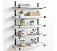 BAKAJI Set 5 Mensole da Parete in Legno con Staffe in Metallo, Scaffali da Muro Resistenti, Scaffalatura Organizer Salvaspazio Design Minimal e Accessori di Montaggio, 40 x 12 x 1,5 cm (Bianco)
