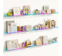 BAKAJI Set 6 Mensole in Acrilico da Parete Design Moderno, Scaffalatura a Muro Multiuso, Scaffale Organizer Camera da Letto, Soggiorno, Cucina, Bagno, Libreria Salvaspazio 38x10x4.8cm (Multicolor)