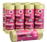 BAKAJI Set 70 Sacchetti per Spazzatura Grandi, Sacchi Immondizia in Plastica Riciclata Resistente, Buste Capacità per Sacchetto 110 Litri, Buste Resistenti alle Intemperie (Ambra 70 x 110 cm)