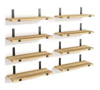 BAKAJI Set 8 Mensole da Parete in Legno con Staffe in Metallo, Scaffali da Muro Resistenti, Scaffalatura Organizer Salvaspazio Design Minimal e Accessori di Montaggio, 40 x 15 x 1,5 cm (Rovere e Nero)