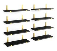 BAKAJI Set 8 Mensole da Parete in Legno con Staffe in Metallo, Scaffali da Muro Resistenti, Scaffalatura Organizer Salvaspazio Design Minimal e Accessori di Montaggio, 40 x 15 x 1,5 cm (Nero e Oro)
