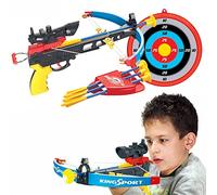Bakaji Set Arciere Balestra Giocattolo Bambini Curato in Ogni Dettaglio con Mirino e Ricarica Manuale + Bersaglio da Parete 24 cm 4 Frecce e Portafrecce Gioco Sport Multicolore