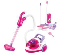 BAKAJI Set Aspirapolvere Giocattolo per Bambini Colore Rosa con Tantissimi Accessori, Giochi di Emulazione, Kit Pulizia Lavori Domestici Interattivi con Luci e Suoni Realistici