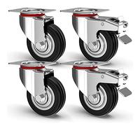 BAKAJI Set da 4 Ruote per Carichi Pesanti 100mm, Ruote Piroettanti in Ferro per Mobili e Materiali, con Freno, Uso Interno ed Esterno, Rotelle Piroettanti Ideali per Fai da Te,Lavori Manuali (100 mm)