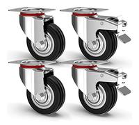 BAKAJI Set da 4 Ruote per Carichi Pesanti 75mm, Ruote Piroettanti in Ferro per Mobili e Materiali, con Freno, Uso Interno ed Esterno, Rotelle Piroettanti Ideali per Fai da Te, Lavori Manuali (75 mm)