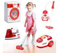 BAKAJI Set Pulizia Elettrodomestici Giocattoli per Bambini con Asse Ferro da Stiro, Lavatrice, Aspirapolvere Aspiratutto, Giochi Ragazzi, Luci e Suoni Realistici, Gioco Finzione Educativo Idea Regalo