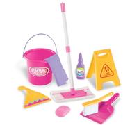 BAKAJI Set Pulizia per Bambini con 9 Pezzi, Giocattoli Pulizie con Mop Mocio, Secchio, Panno in Microfibra, Spazzola Vetri, Detergente, Saponetta, Paletta, Scopa e Segnale Pericolo, Giochi di Finzione