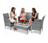 Set Salotto Completo Divano Poltrone Tavolino Poly Rattan Arredo Giardino Grigio