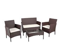 BAKAJI Set Salotto Completo di Divano 2 Poltrone e Tavolino in Vetro e Poly Rattan Struttura in Acciaio con Cuscini Sfoderabili Arredo Giardino Terrazzo (Marrone)