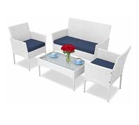 Set Salotto Completo Divano Poltrone Tavolino Poly Rattan Arredo Giardino Bianco