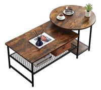 BAKAJI Set Tavolini da Caffè 2 in 1 Divisibili, Tavoli Bassi Separabili con 4 Ripiani d'Appoggio, Tavolino Basso Design Industrial Ideale per Salotto, Soggiorno, Ufficio, Struttura Nera e Ripiani Noce