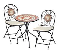 BAKAJI Set Tavolo 60 x 70 cm + 2 Sedie Pieghevoli con Decorazione Mosaico, Tavolino Resistente Salvaspazio per Arredo Esterno, Giardino, Terrazzo, Struttura in Metallo Colore Nero (Design 3)