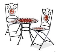 BAKAJI Set Tavolo 60 x 70 cm + 2 Sedie Pieghevoli con Decorazione Mosaico, Tavolino Resistente Salvaspazio per Arredo Esterno, Giardino, Terrazzo, Struttura in Metallo Colore Nero (Design 1)