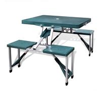 BAKAJI Set Tavolo Tavolino Pieghevole PIC NIC Campeggio Struttura in Alluminio con 4 Sgabelli Pieghevole a Valigetta, Ideale per Il Campeggio, Picnic, Mare, Spiaggia, Giardino (Verde)