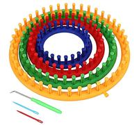 BAKAJI Set Telaio a Maglia Uncinetti Circolari Kit 4 Telai in Plastica Varie Misure con Accessori Ferri e Ago Unicnetto per Cappelli Sciarpe e Guanti (Rotondi)