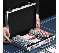 BAKAJI Set Valigetta da Poker in Alluminio, Confezione da Gioco Professionale con 2 Mazzi di Carte, 5 Dadi, Pulsante del Dealer, Valigia Alta Qualità Ideale per Texas Hold'em e Blackjack (200 Fiches)