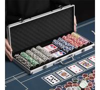 BAKAJI Set Valigetta da Poker in Alluminio, Confezione da Gioco Professionale con 2 Mazzi di Carte, 5 Dadi, Pulsante del Dealer, Valigia Alta Qualità Ideale per Texas Hold'em e Blackjack (500 Fiches)
