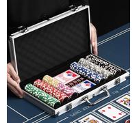 BAKAJI Set Valigetta da Poker in Alluminio, Confezione da Gioco Professionale con 2 Mazzi di Carte, 5 Dadi, Pulsante del Dealer, Valigia Alta Qualità Ideale per Texas Hold'em e Blackjack (300 Fiches)
