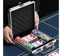 BAKAJI Set Valigetta da Poker in Alluminio, Confezione da Gioco Professionale con 2 Mazzi di Carte, 5 Dadi, Pulsante del Dealer, Valigia Alta Qualità Ideale per Texas Hold'em e Blackjack (100 Fiches)