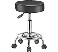Sgabello con ruote Rotondo Ecopelle Nero Altezza Regolabile Base Acciaio Zincata