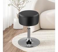 BAKAJI Sgabello Make Up per Toeletta Trucco Design Rotondo, Struttura Robusta Girevole a 360° Regolabile Altezza, Seduta Comoda e Imbottitura Alta Densità Ergonomica, Sedia Rivestimento Pelle (Nero)