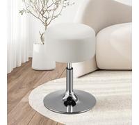 BAKAJI Sgabello Make Up per Toeletta Trucco Design Rotondo, Struttura Robusta Girevole a 360° Regolabile Altezza, Seduta Comoda e Imbottitura Alta Densità Ergonomica, Sedia Rivestimento Pelle (Bianco)