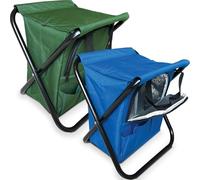 BAKAJI Sgabello Pieghevole da Campeggio con Tasca Frigo Termica, Sedia da Esterno Giardino Patio con Vano Refrigerante, Borsa in Tessuto Resistente Pieghevole Salvaspazio, 2 Colori Assortiti