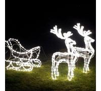 BAKAJI Slitta Babbo Natale Natalizia Luminosa con 2 Renne con LED Luce Bianco Freddo, Decorazione Natalizie Ideale per Esterno ed Interno, Decorazioni Addobbi Luminosi Natalizi