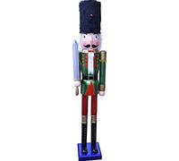 BAKAJI Soldato Schiaccianoci di Natale in Legno Gigante Altezza 106 cm Abiti Dipinti Barba e Capelli in Peluche con Meccanismo Funzionante Decorazioni Natalizie (Design 6)