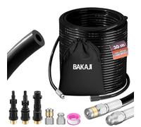 BAKAJI Sonda Sturatubi Spurgatubi Alta Pressione 200 Bar, Sistema Antipiega con Custodia, 3 adattatori, 2 ugelli fissi e rotanti, Compatibile con idropulitrice Kärcher k2-k7 LAVOR (30 Metri con Borsa)