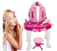 BAKAJI Specchiera Make-Up per Bambini, Toeletta Giocattolo con Sgabello, Ballerina con Luci e Suoni, Asciugacapelli funzionante a Batteria e Tanti Accessori Playset Gioco Immaginazione 45 x 32 x 72 cm