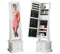 BAKAJI Specchiera Portagioie Apribile da Terra 2 Cassetti, Armadietto Portagioielli Specchio e Ripiani Interni, Organizer Indipendente per Anelli, Collane, Orecchini, Camera da Letto 44 x 35 x 163 cm