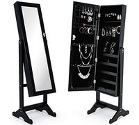 BAKAJI Specchiera Portagioie Modello Ginevra Armadietto Portagioielli Specchio con Anta Porta Oggetti, Armadio Organizer Porta Gioielli (Nero)