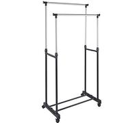 BAKAJI Stand Appendiabiti Allungabile da Terra in Acciaio Telescopico Allungabile con Ruote Attaccapanni 80 x 40 x 90/164 cm (Doppio)