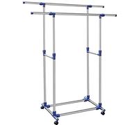 BAKAJI Stand Appendiabiti Doppio Regolabile in Acciaio, Aste Telescopiche, Facile da Montare con 4 Ruote, Stender Esposizione Negozio, Appendiabiti Professionale Acciaio