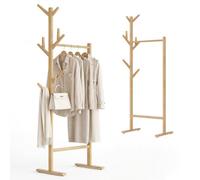 BAKAJI Stand Appendiabiti Struttura in Legno Bambù con Asta Attaccapanni e 8 Ganci Arredamento per Camera da Letto e Ingresso Design Moderno Dimensione 65 x 40 x 170 cm (Naturale)