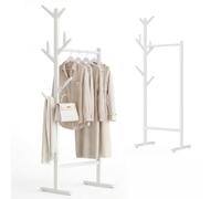 BAKAJI Stand Appendiabiti Struttura in Legno Bambù con Asta Attaccapanni e 8 Ganci Arredamento per Camera da Letto e Ingresso Design Moderno Dimensione 65 x 40 x 170 cm (Bianco)