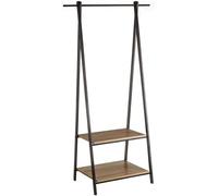 BAKAJI Stand Appendiabiti Struttura in Metallo per Camera da Letto Attaccapanni Richiudibile con Doppio Ripiano in Legno MDF Porta Scarpe Borsa 55 x 45 x 150 cm Design Moderno (Nero)