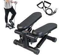 BAKAJI Stepper Allenamento Fitness Cardio Gambe Pancia Fianchi con Display LCD Calorie Tempo e Manubri Elastici Allenamneto Braccia Spalle Struttura in Acciaio Inox Pedali Antiscivolo (Nero)