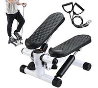 BAKAJI Stepper Allenamento Fitness Cardio Gambe Pancia Fianchi con Display LCD Calorie Tempo e Manubri Elastici Allenamneto Braccia Spalle Struttura in Acciaio Inox Pedali Antiscivolo (Bianco)