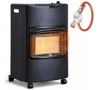 BAKAJI Stufa a Gas per Bombola da 15 kg con Struttura in Lastre di Metallo e 3 Elementi Riscaldanti in Ceramica, 3 Potenze Selezionabili 1400/2800/4200 Watt, Regolatore Kit Incluso e 4 Ruote Girevoli