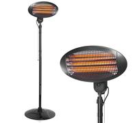 BAKAJI Stufa Elettrica a Piantana da Esterno e Interno a Infrarossi 2000W a Basso Consumo, Riscaldatore Alogeno al Quarzo 2in1 da Terra e Parete con Cavo, 3 Livelli Potenza, Risparmio Energetico