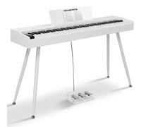 BAKAJI Tastiera Musicale Elettrica con 88 Tasti Reattivi con Pedaliera a 3 Tasti, Pianoforte con 880 Toni e 80 Brani Demo, Strumenti Musicali con Uscita per Cuffie e Connessione MID (Bianco)