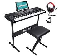 BAKAJI Tastiera Musicale Elettronica con 61 Tasti, Pianoforte Multifunzione con Supporto, Pianola Elettrica con Sgabello Ergonomico e Cuffie, 255 Ritmi, Ingresso USB, AUX e Leggio