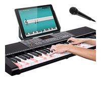 Bakaji Tastiera Musicale Pianola Elettronica 61 Tasti Luminosi Pianoforte Multifunzione con 255 Ritmi 50 Brani Preimpostati Funzione Percussione Ingresso AUX Leggio Porta Spartito/Tablet e Microfono