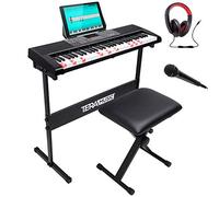 Bakaji Tastiera Musicale Pianola Elettronica 61 Tasti Luminosi Pianoforte Multifunzione con Supporto Sgabello e Cuffie 255 Ritmi Ingresso AUX e Leggio